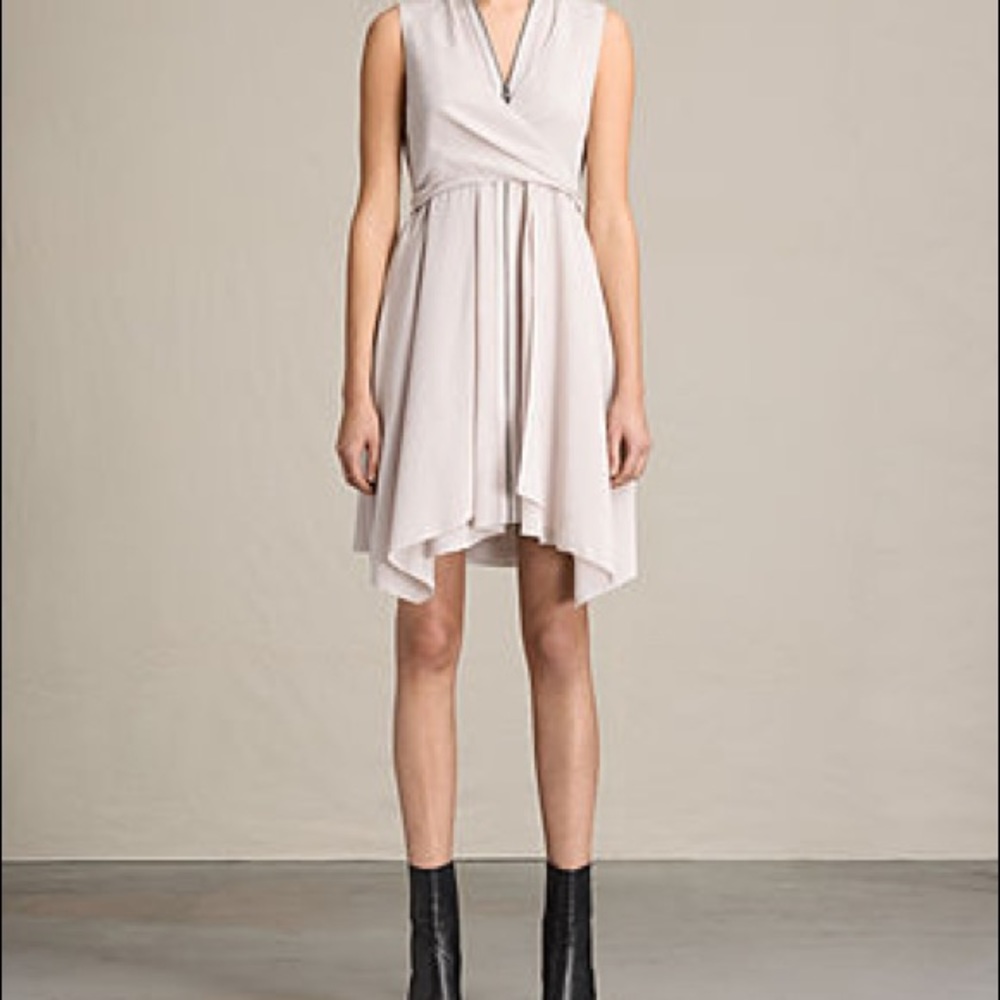 Allsaints Jayda Silk Dress in Champagne Pink US 8